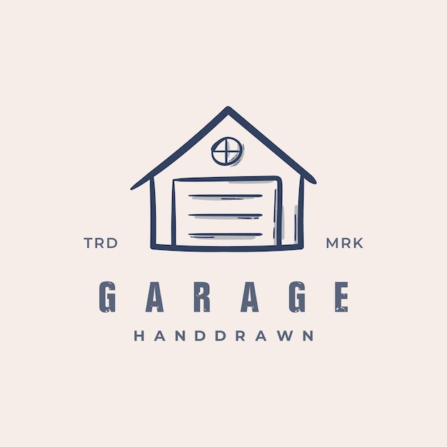 Garage huis onroerend goed logo pictogram hand getrokken gebouw vintage vectorillustratie