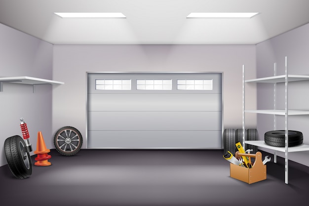 Garage interior realistic composition