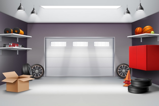 Garage interior realistic composition