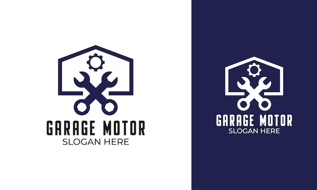 Garage- of werkplaatslogo-ontwerp met moersleutelpictogram voor autoservice