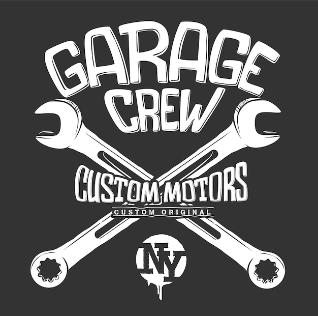 Garage print, crossed wrenches graphic  .