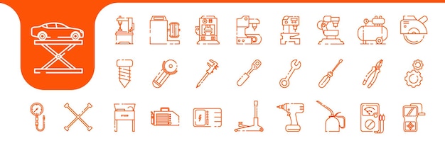 garage services equipment line icon set design vector