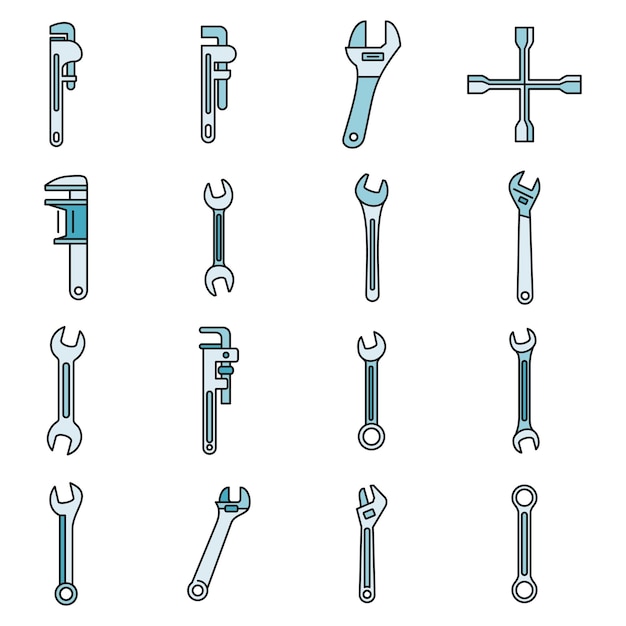 Garage wrench icons set vector color