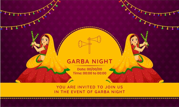 Garba nacht vector illustratie uitnodigingskaart ontwerp op het festival van Navratri