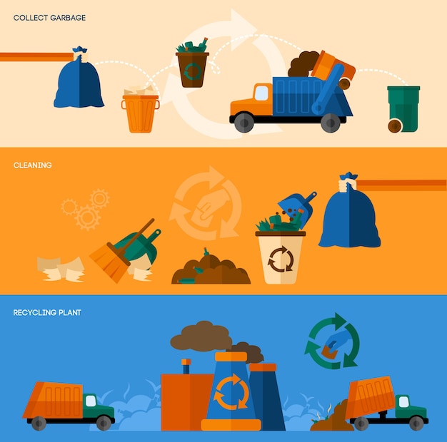 Vector garbage banner set