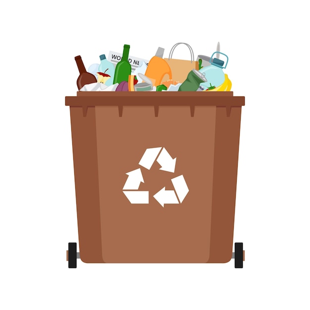 Garbage bin with mixed waste Trash container with unsorted mixed rubbish Vector illustration