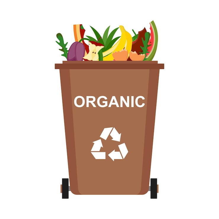 Vector garbage bin with organic waste, recycling garbage, vector illustration