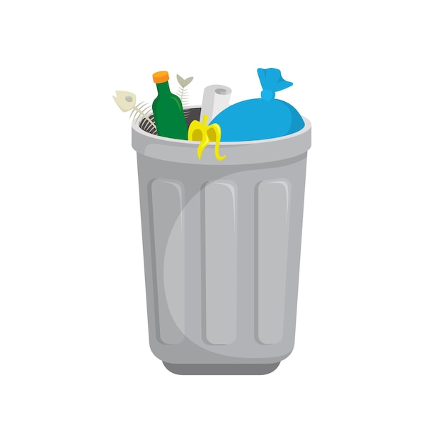 Garbage can full of garbage vector illustration