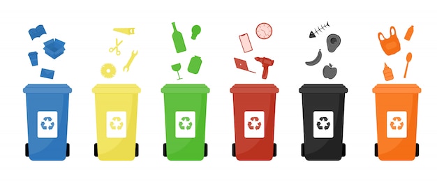 Vector garbage cans flat illustrations.