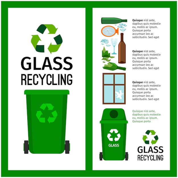 Garbage green container info with glass