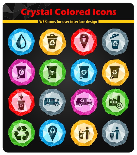 Garbage icons on bright colored buttons crystals