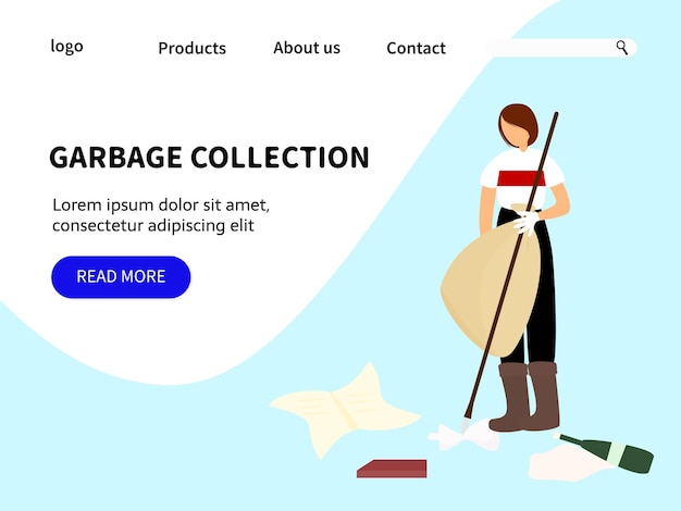 Garbage Landing Page Template volunteer movement is the concept of a clean and eco friendly life