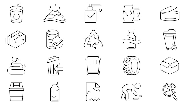 Garbage line icon set Plastic bottles UI thin line icon pack