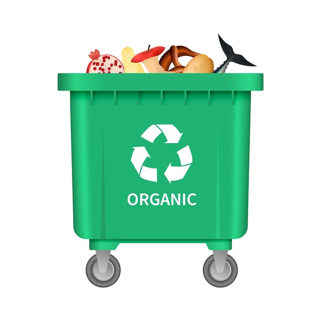 Garbage organic container mockup Realistic illustration of garbage organic container vector mockup for web design isolated on white background