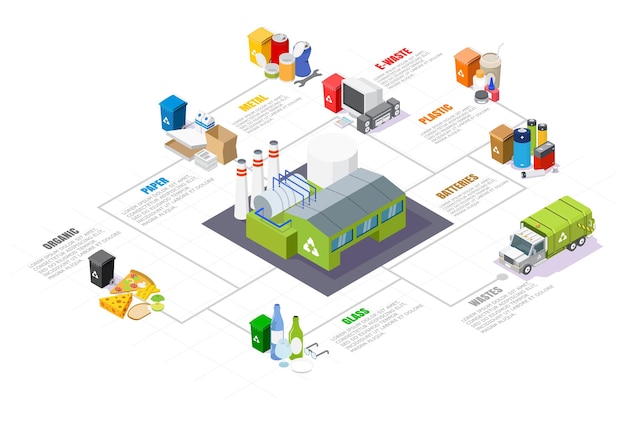 Vector garbage sorting and recycling isometric infographics vector isolated illustration