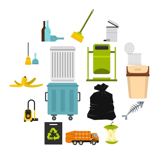 Garbage thing set flat icons