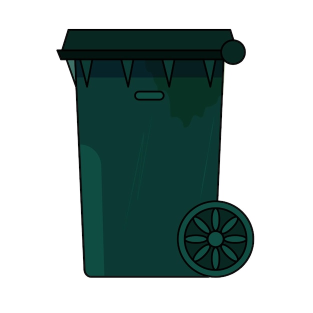 мусорная тележка, уличный контейнер на колесах, зеленый цвет, вид сбоку