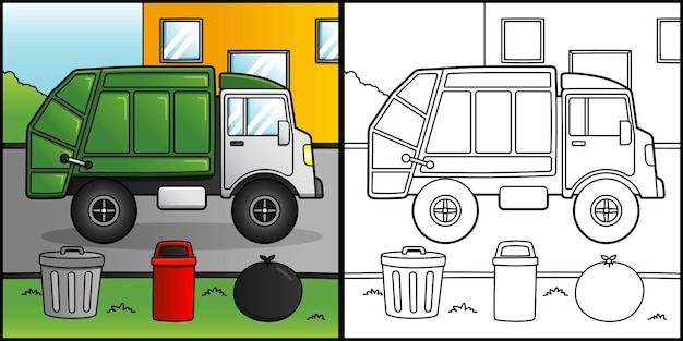 Garbage truck coloring page vehicle illustration