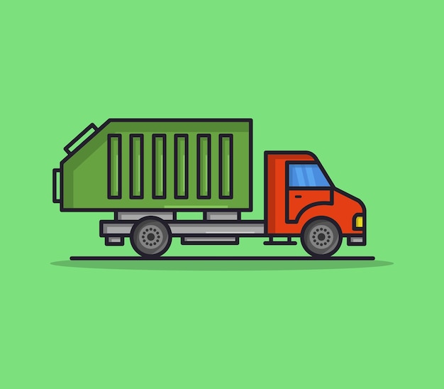 Garbage truck illustrated in cartoon style