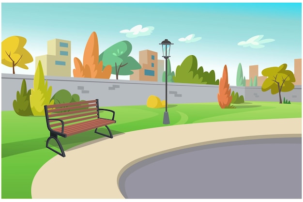 Premium Vector | The garden area has chairs walkways and shady trees