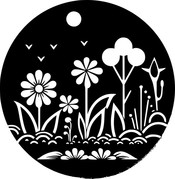 Vector garden black and white isolated icon vector illustration