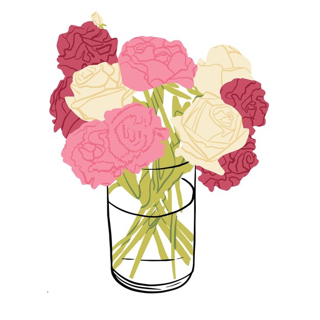 garden blooming flowers in vases isolated on white background. bundle of bouquet.