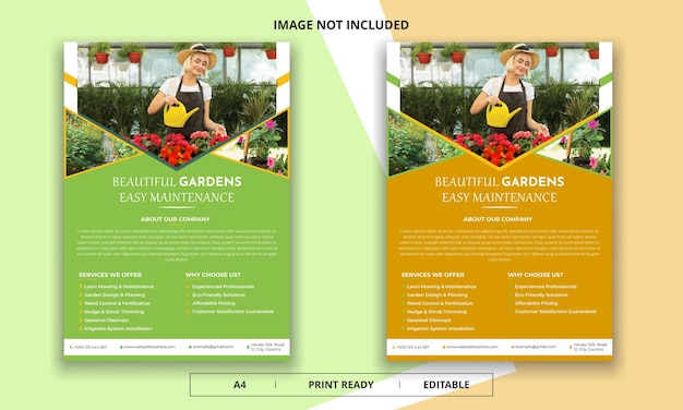 garden care green lawn services professional flyer brochure design green nature template