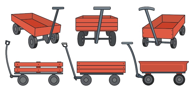 Vector garden cart color vector illustration on white background farm wheelbarrow set iconvector illustration set icon equipment of garden cart