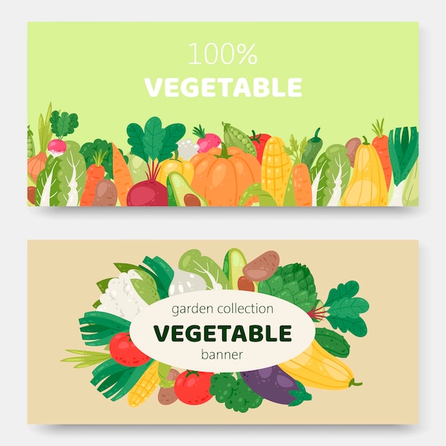 Garden eco vegetables illustration banners. 