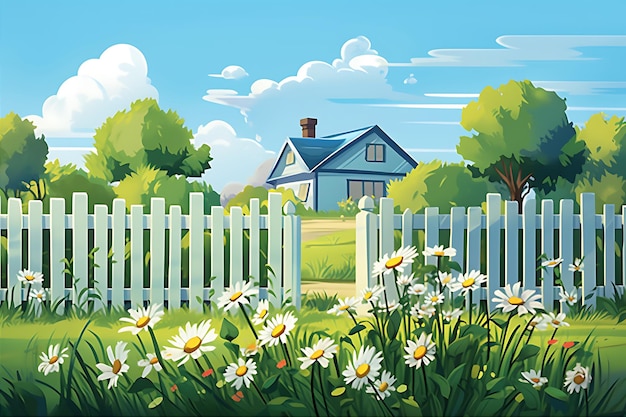 Garden Fence Cartoon Illustration