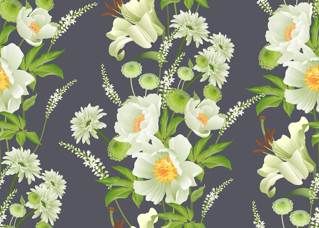 Vector garden flowers floral seamless pattern