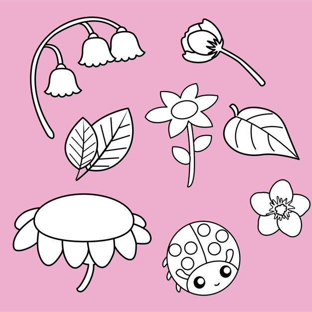 Vector garden flowers nature cartoon digital stamp outline