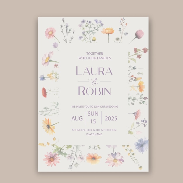 Garden Flowers Wedding Invitation Card Design Wildflower