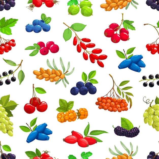 Garden fores berries seamless pattern background