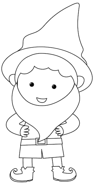 Garden gnome black and white doodle character