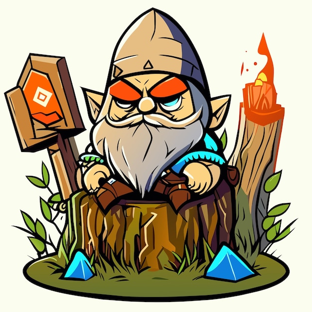 Vector garden gnome or dwarf hand drawn flat stylish cartoon sticker icon concept isolated illustration