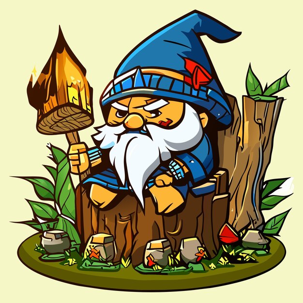 Garden gnome or dwarf hand drawn flat stylish cartoon sticker icon concept isolated illustration