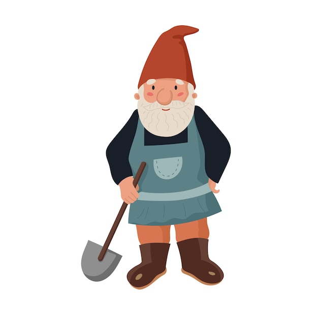 Vector garden gnome or dwarf with a shovel