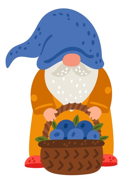 Garden gnome with berry basket Cute fairytale character