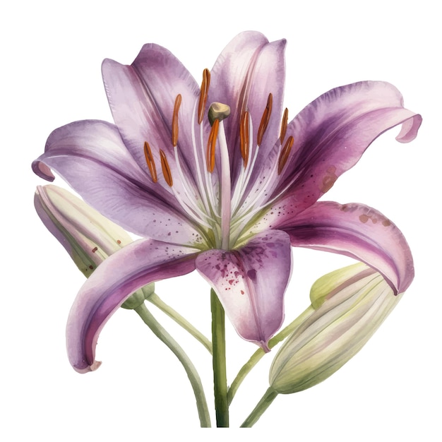 Garden lily Watercolor hand painted isolated on white background Vector illustration