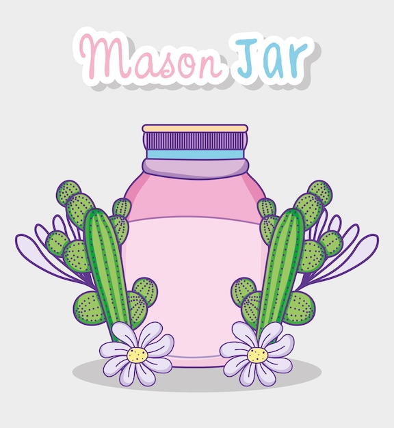 Garden mason jar cute cartoon concept