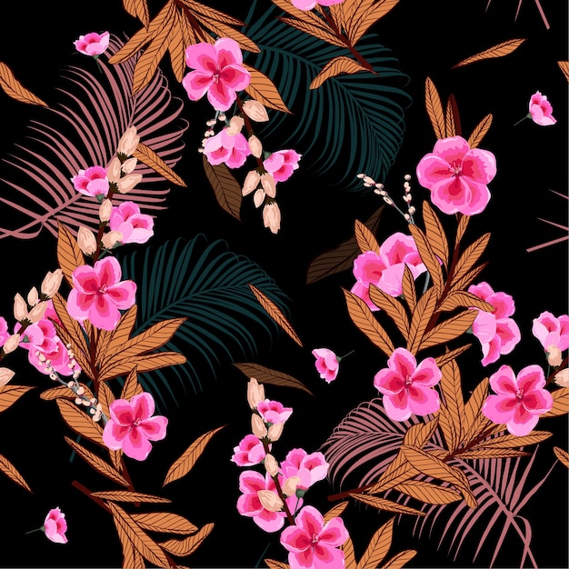  Garden in the night pink floral pattern 