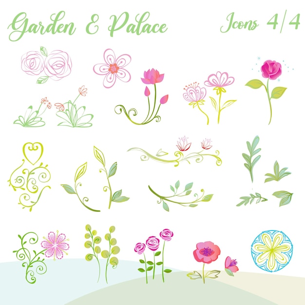 Garden and palace icon illustration with fairytale princess design 4