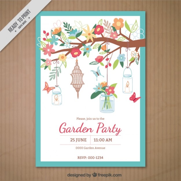 Vector garden party card with a branch of ornaments