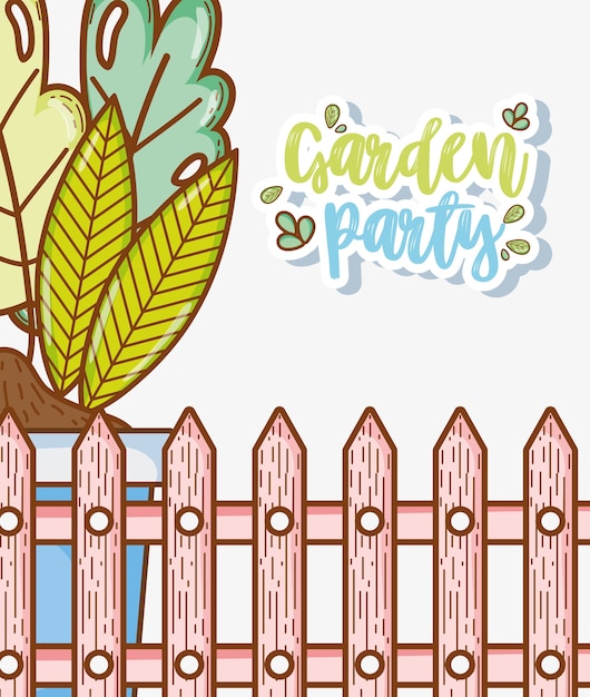 Vector garden party invitation card with cute cartoons