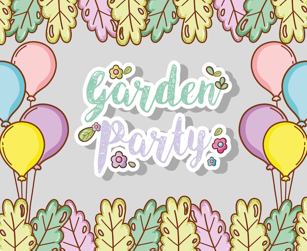 Vector garden party invitation card with cute cartoons