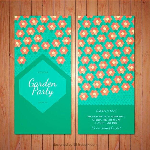 Garden party invitation with hexagonal flowers