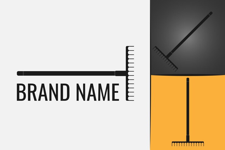 Vector garden rake logo gardening leaf work tool rakes logotype agriculture ground cultivator tool rake for leaves