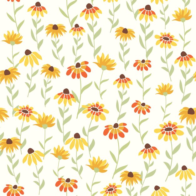 Garden rudbeckia flower seamless pattern Beautiful yellow flower in the meadow symbol of the sun