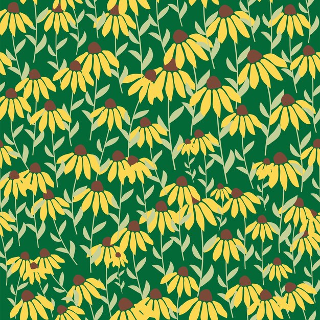 Garden rudbeckia flower seamless pattern Beautiful yellow flower in the meadow symbol of the sun